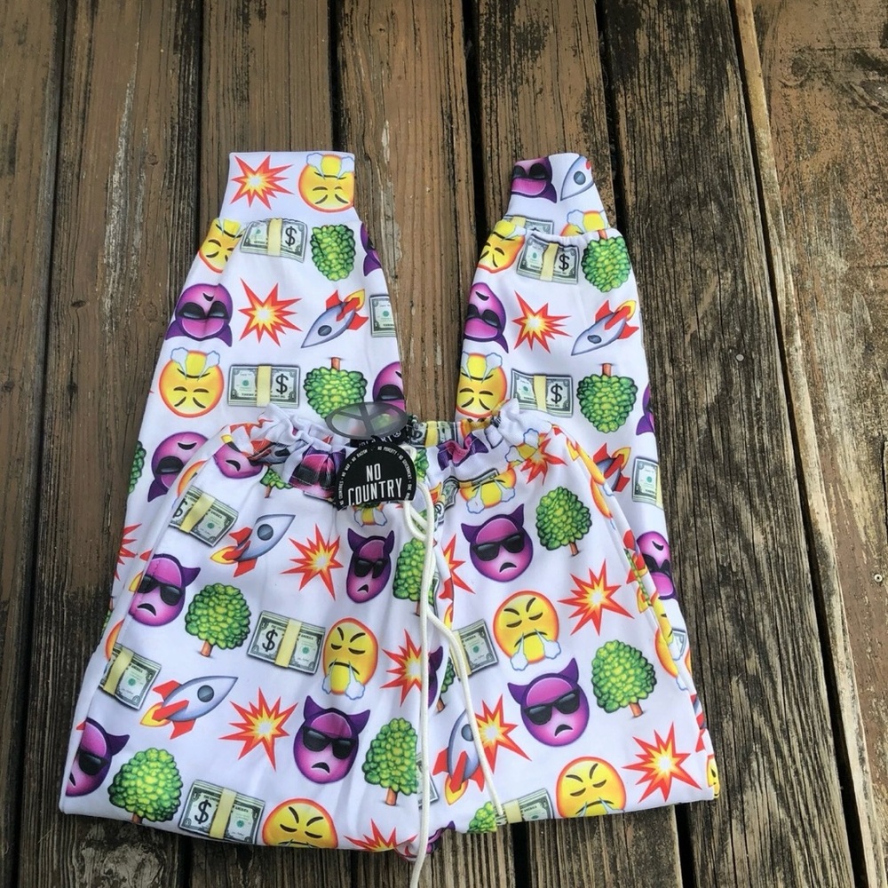No Country Emoji Sweat Pants Sz 3X Elastic Drawstring Joggers Gym Yoga Plus Size